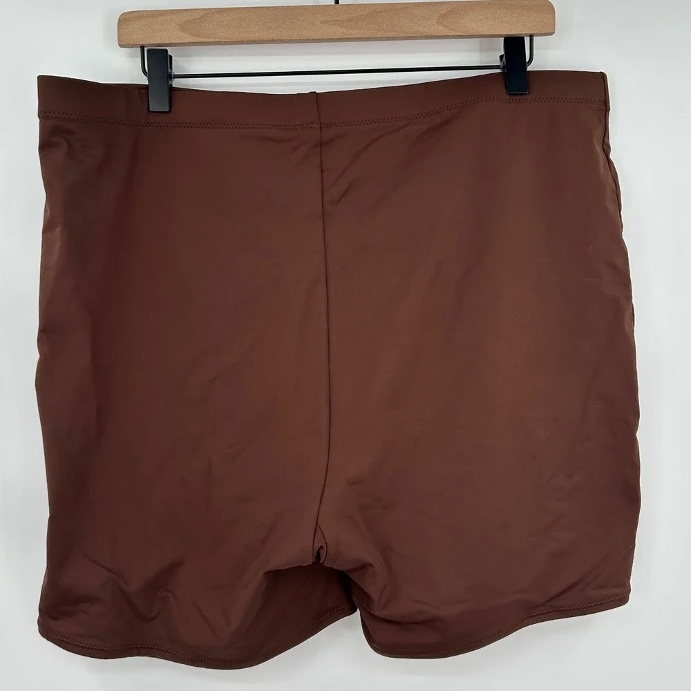 Skims Signature Swim Scoop Neck Bikini Top and Mid Rise Short Set Cocoa Brown 3X